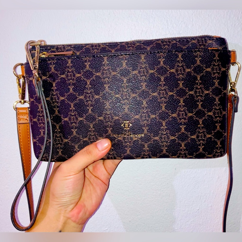 Nanette Lepore Slim Monogram Brown purse.